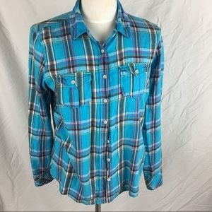 Aeropostale blue plaid long sleeve signature shirt